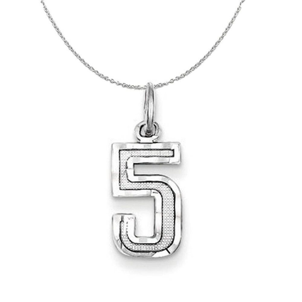 Silver, Varsity Collection, Small D/C Number 5 Necklace - 24 In